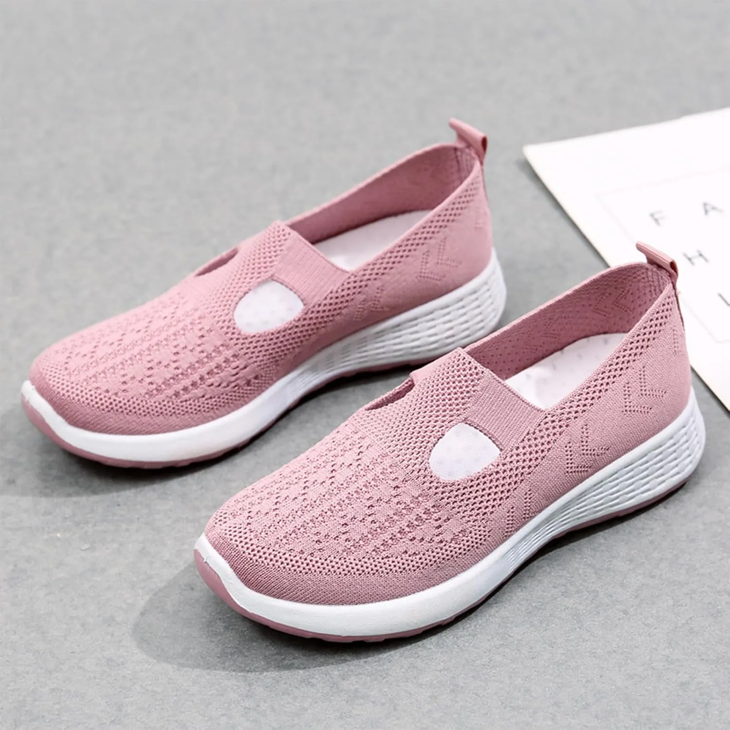 Crepuscute Women's Hollow Out Mesh Orthopedic Loafers Slip On Outdoor Non-Slip Comfort Breathable Fashion Walking Shoes Summer Travel Working Lightweight Flat Causal Shoes