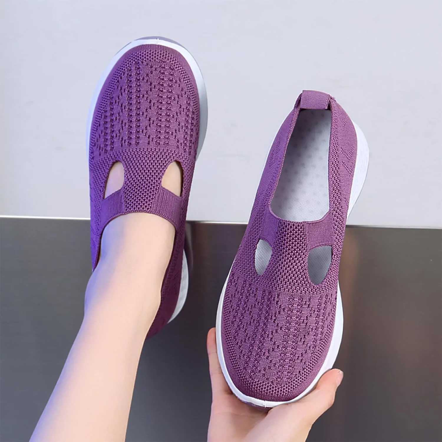 Crepuscute Women's Hollow Out Mesh Orthopedic Loafers Slip On Outdoor Non-Slip Comfort Breathable Fashion Walking Shoes Summer Travel Working Lightweight Flat Causal Shoes