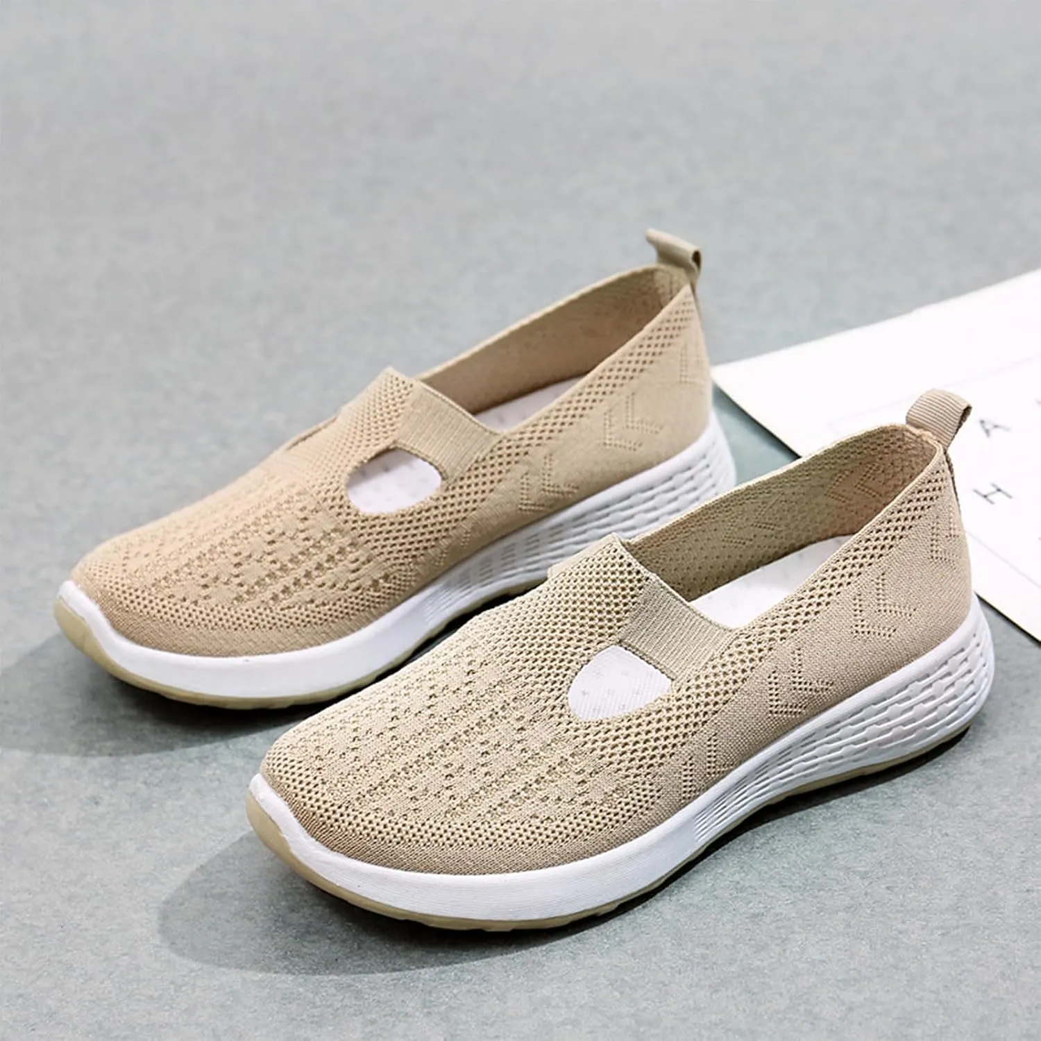 Crepuscute Women's Hollow Out Mesh Orthopedic Loafers Slip On Outdoor Non-Slip Comfort Breathable Fashion Walking Shoes Summer Travel Working Lightweight Flat Causal Shoes