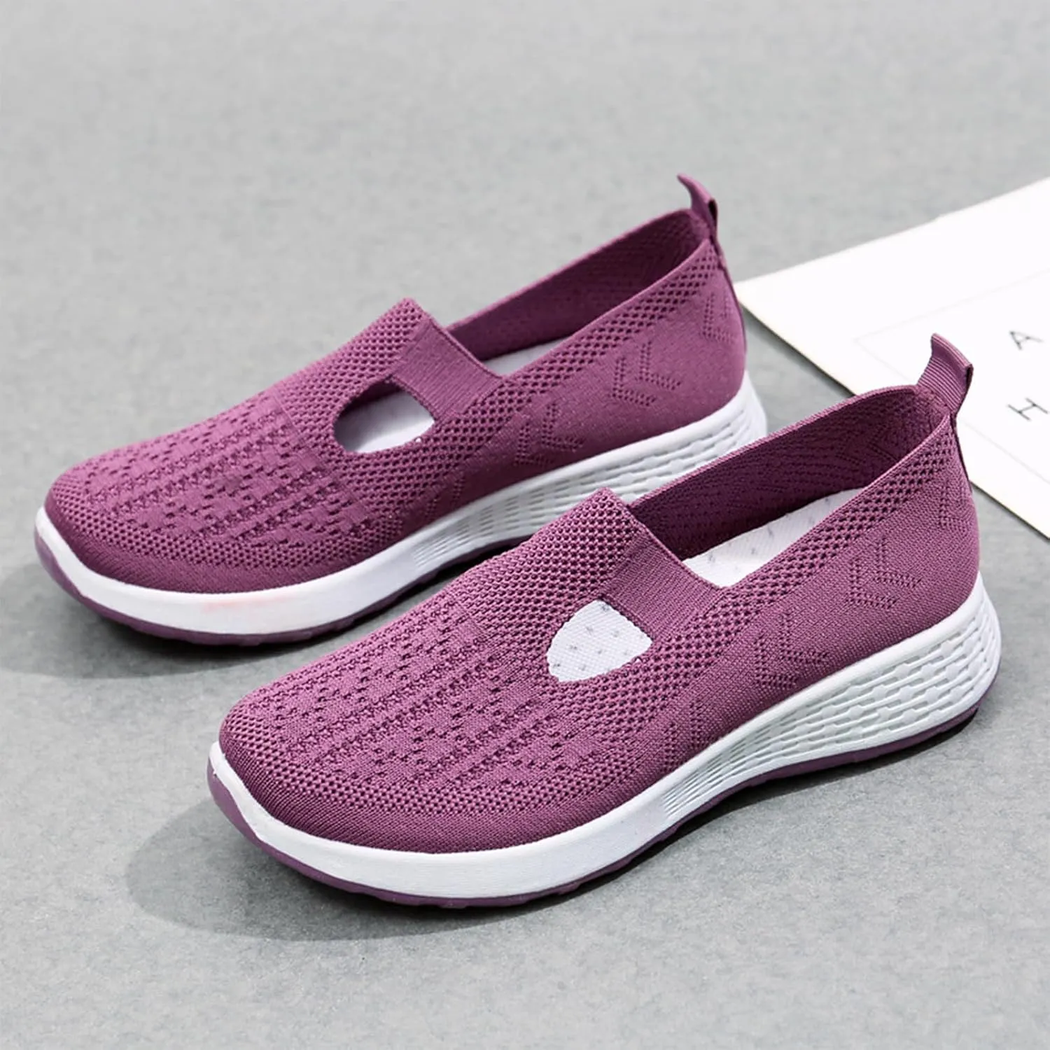 Crepuscute Women's Hollow Out Mesh Orthopedic Loafers Slip On Outdoor Non-Slip Comfort Breathable Fashion Walking Shoes Summer Travel Working Lightweight Flat Causal Shoes