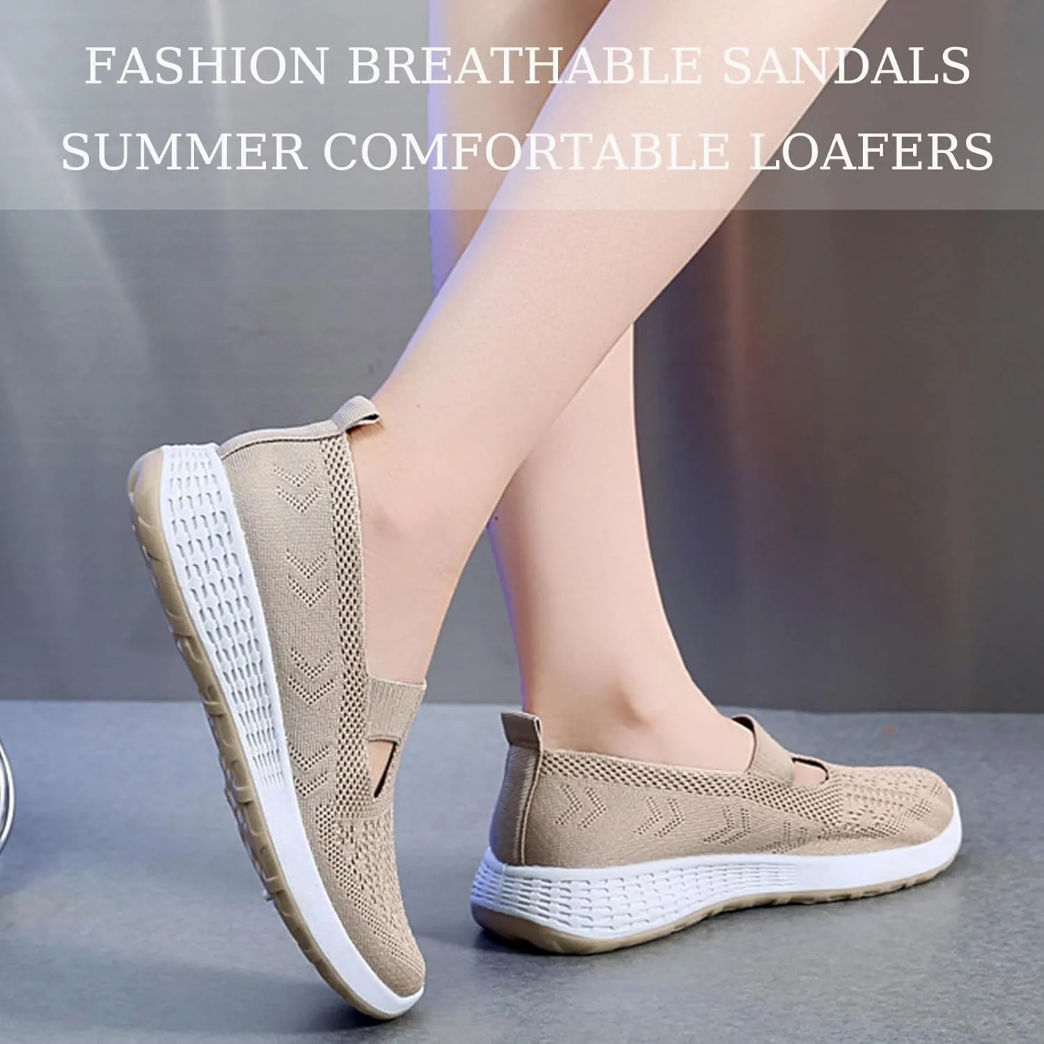 Crepuscute Women's Hollow Out Mesh Orthopedic Loafers Slip On Outdoor Non-Slip Comfort Breathable Fashion Walking Shoes Summer Travel Working Lightweight Flat Causal Shoes