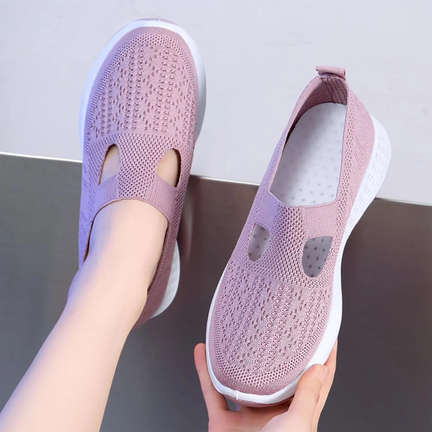Crepuscute Women's Hollow Out Mesh Orthopedic Loafers Slip On Outdoor Non-Slip Comfort Breathable Fashion Walking Shoes Summer Travel Working Lightweight Flat Causal Shoes