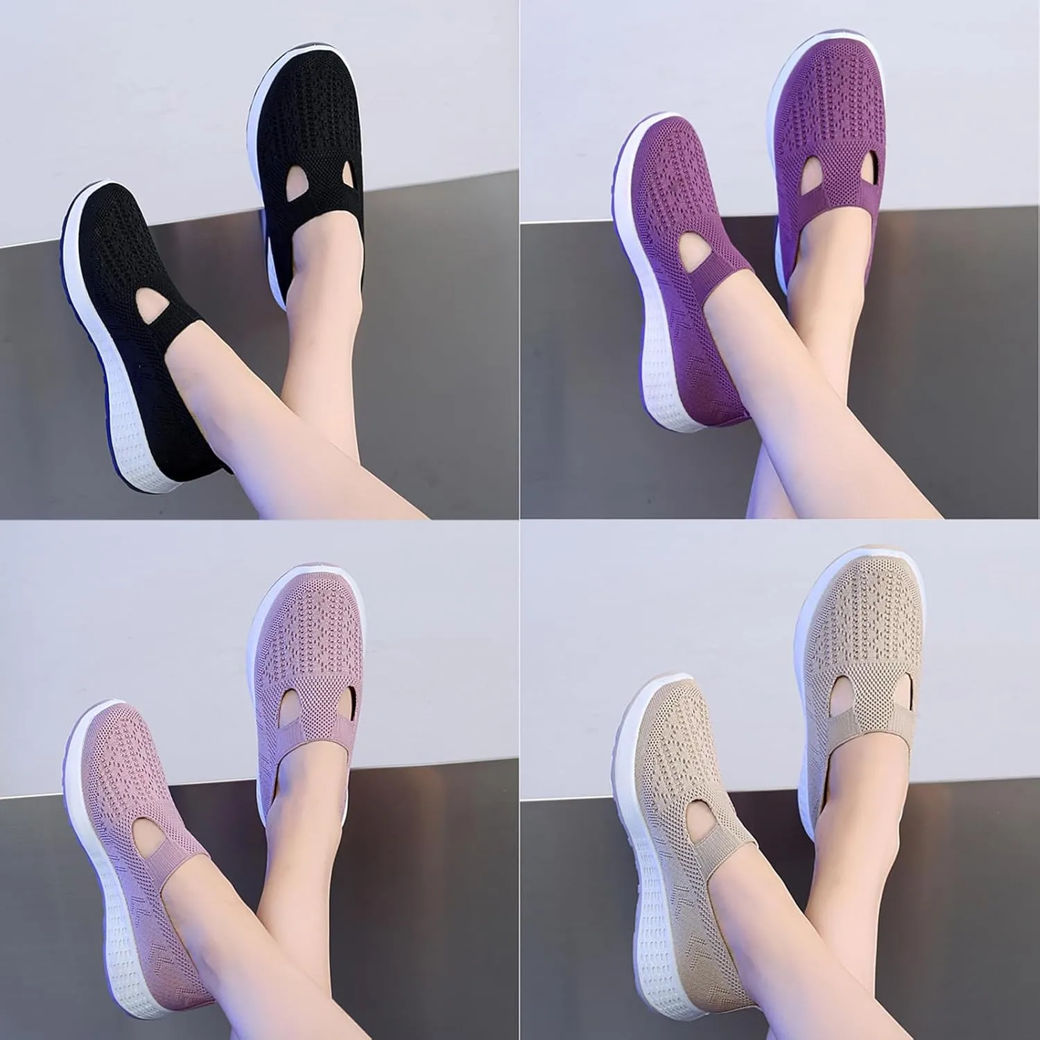 Crepuscute Women's Hollow Out Mesh Orthopedic Loafers Slip On Outdoor Non-Slip Comfort Breathable Fashion Walking Shoes Summer Travel Working Lightweight Flat Causal Shoes