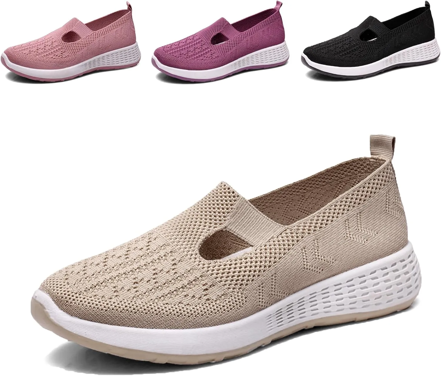 Crepuscute Women's Hollow Out Mesh Orthopedic Loafers Slip On Outdoor Non-Slip Comfort Breathable Fashion Walking Shoes Summer Travel Working Lightweight Flat Causal Shoes