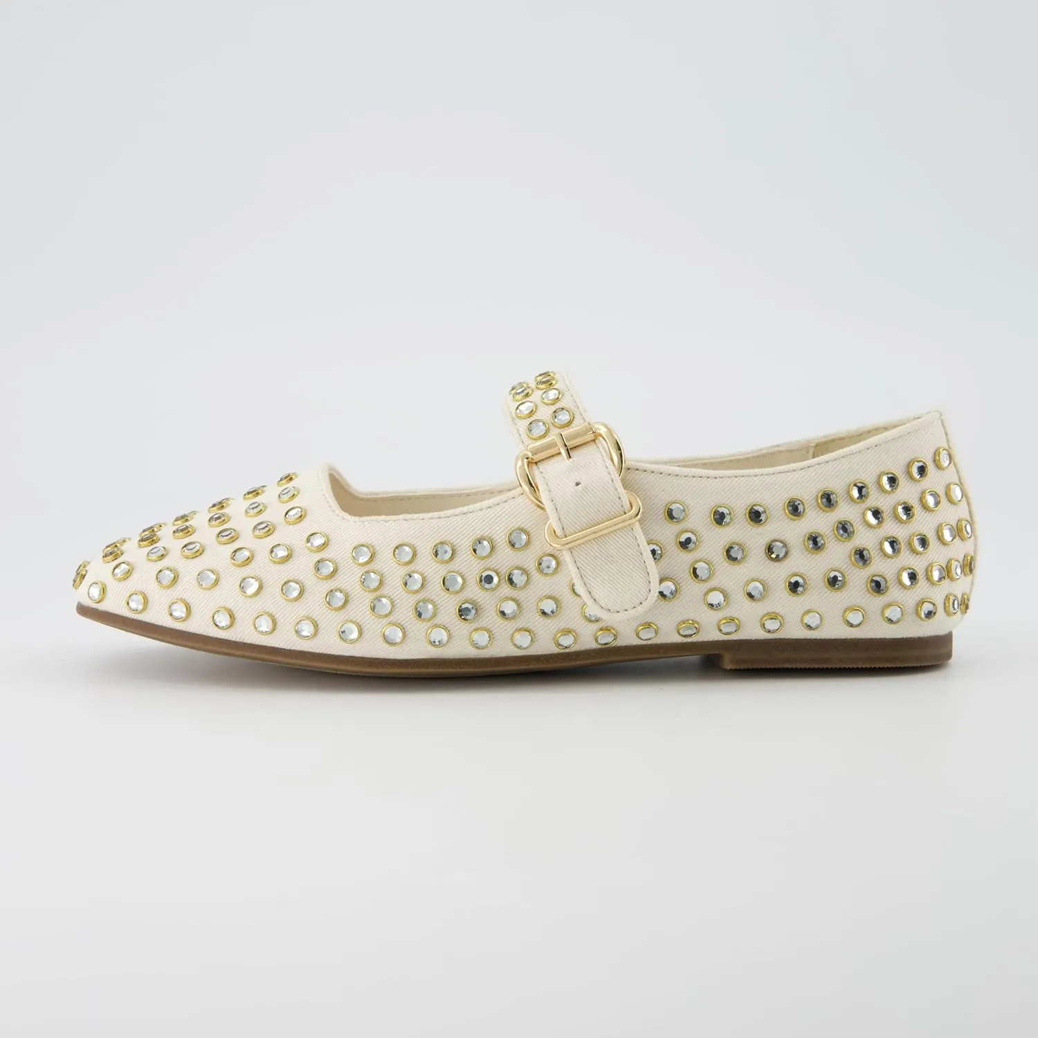 CUSHIONAIRE Princess Womens Bling Studded Mary Jane Flats  Elegant Buckle Strap Shoes with Memory Foam