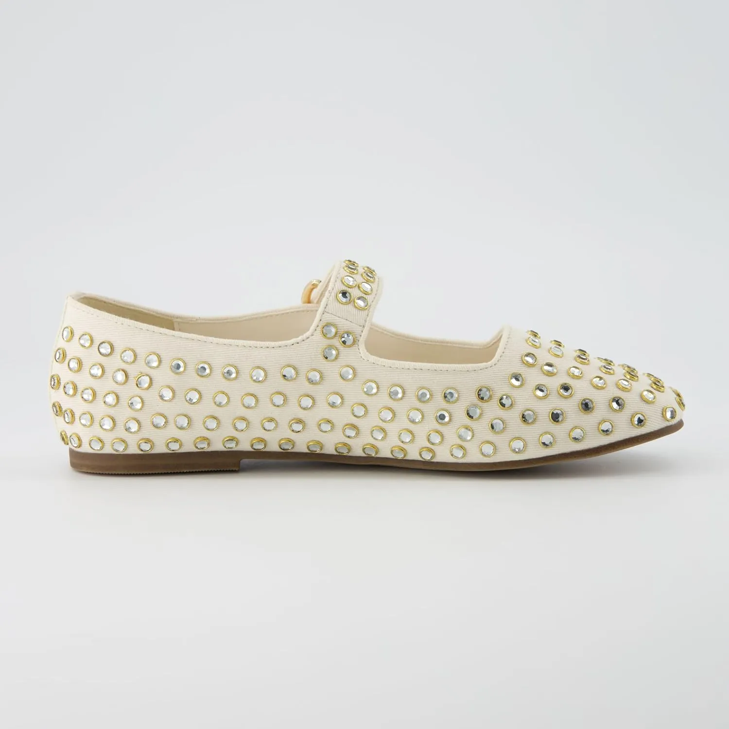 CUSHIONAIRE Princess Womens Bling Studded Mary Jane Flats  Elegant Buckle Strap Shoes with Memory Foam