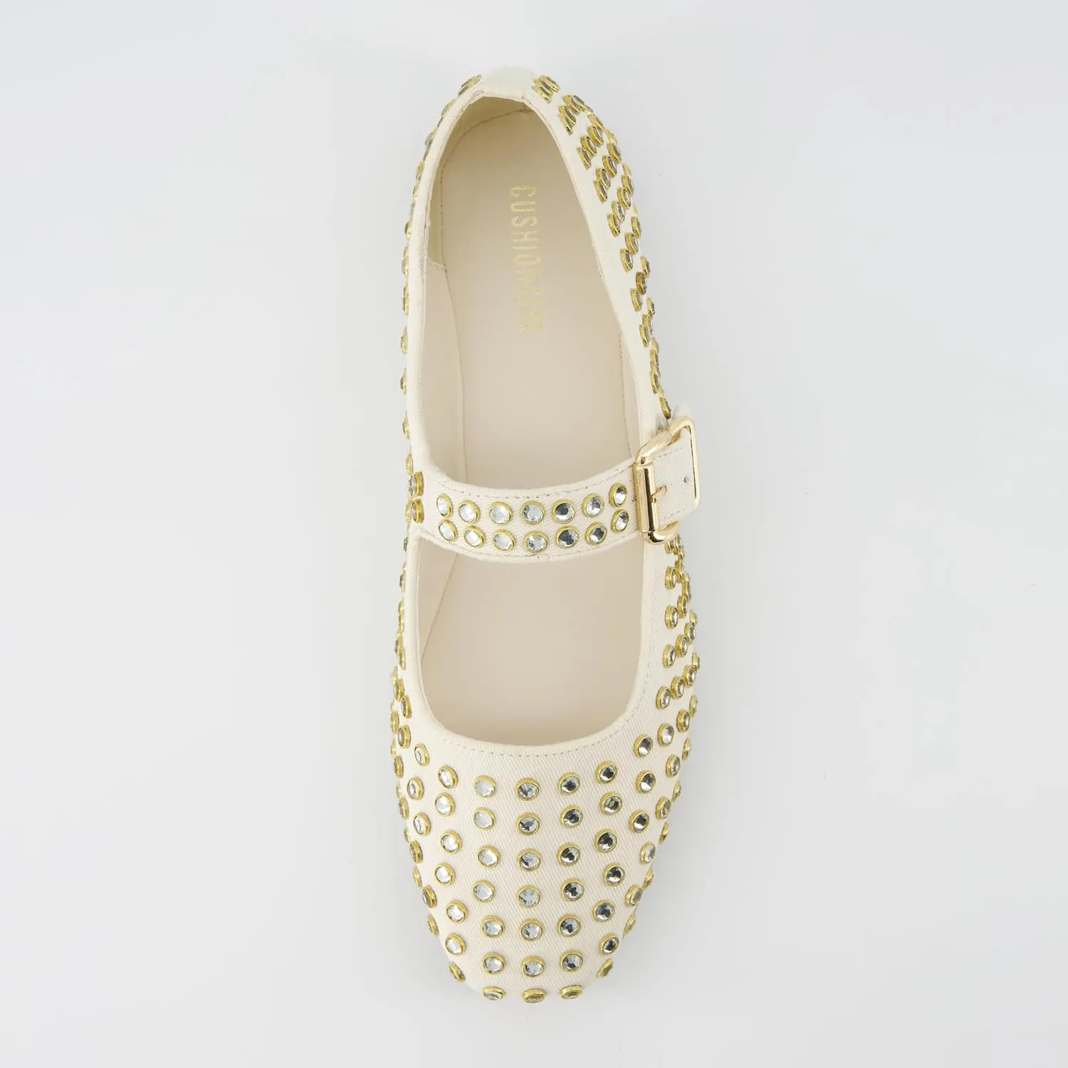 CUSHIONAIRE Princess Womens Bling Studded Mary Jane Flats  Elegant Buckle Strap Shoes with Memory Foam