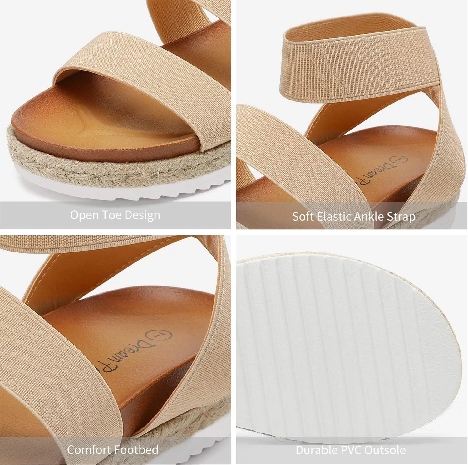 DREAM PAIRS Womens Open Toe Ankle Strap Espadrille Flatform Platform Wedge Sandals