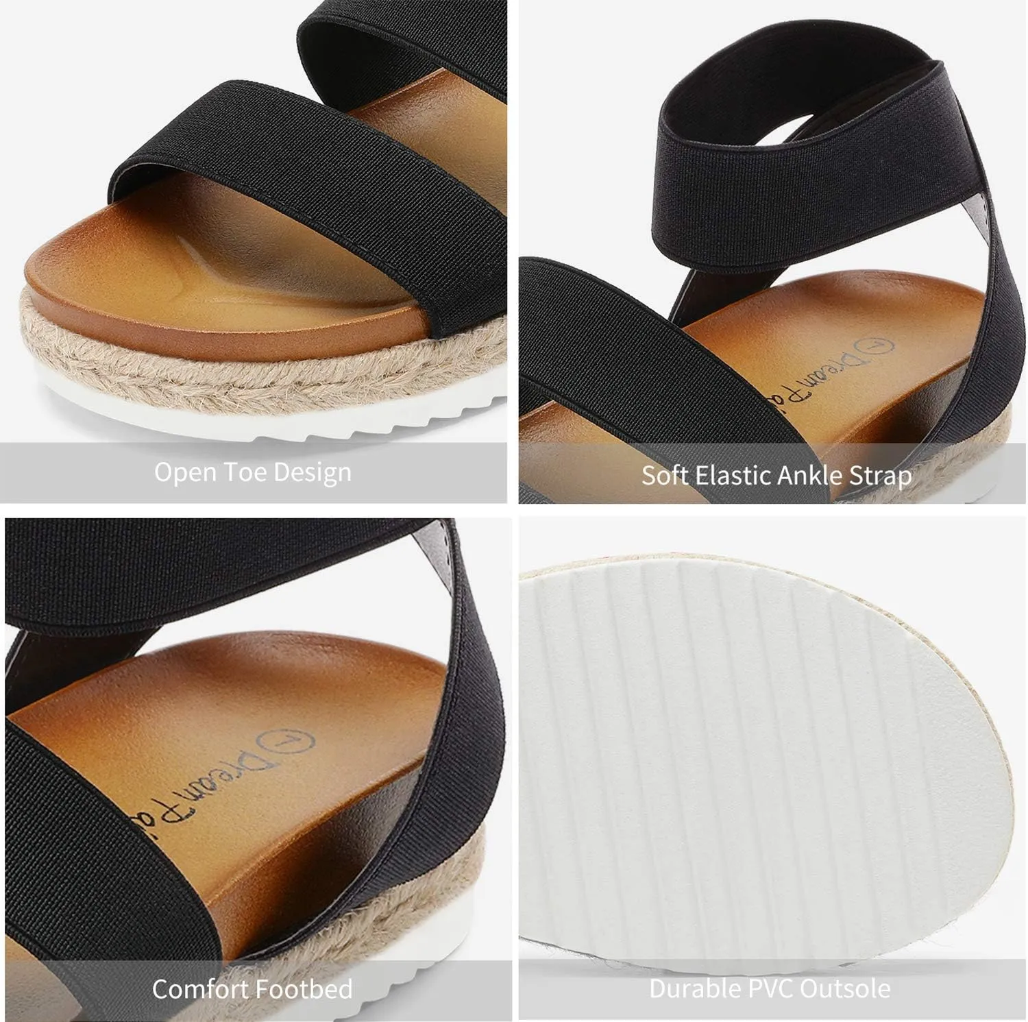 DREAM PAIRS Womens Open Toe Ankle Strap Espadrille Flatform Platform Wedge Sandals