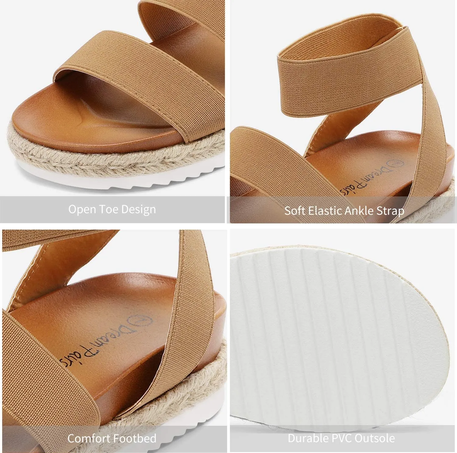 DREAM PAIRS Womens Open Toe Ankle Strap Espadrille Flatform Platform Wedge Sandals
