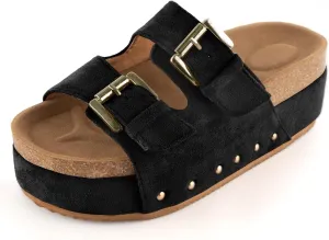 DREAMCIA Women Platform Sandals Slip On Women's Comfort Chunky Platform Slides Flat Double Duckle Casual
