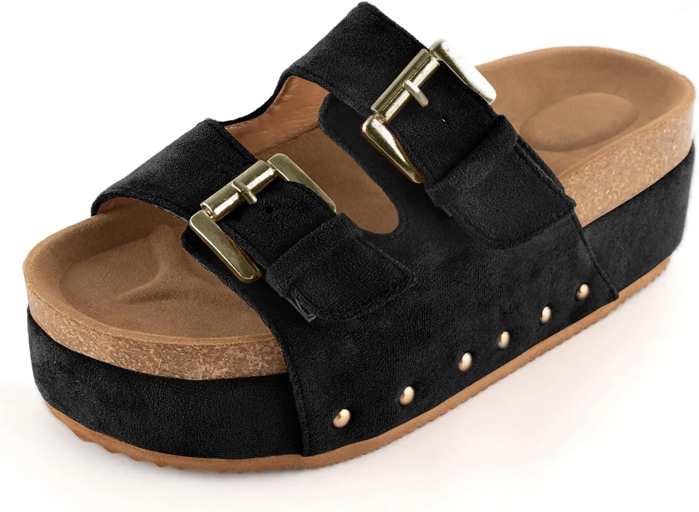 DREAMCIA Women Platform Sandals Slip On Women's Comfort Chunky Platform Slides Flat Double Duckle Casual