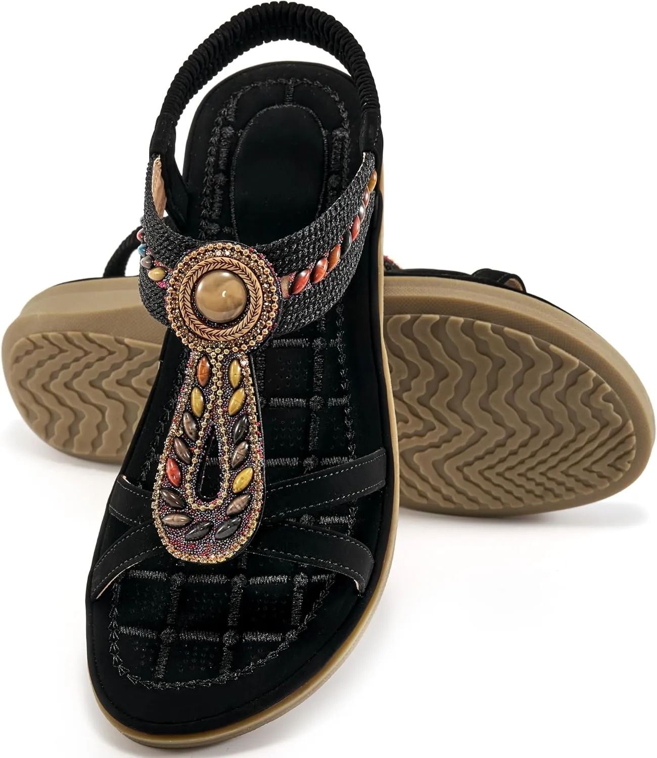 Ecetana Flat Sandals for Women 2025 Dressy Summer Boho Strappy Sandals Comfortable Slip on Beach Walking Shoes