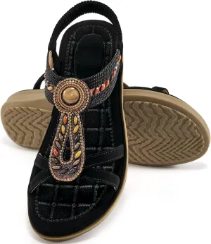 Ecetana Flat Sandals for Women 2025 Dressy Summer Boho Strappy Sandals Comfortable Slip on Beach Walking Shoes
