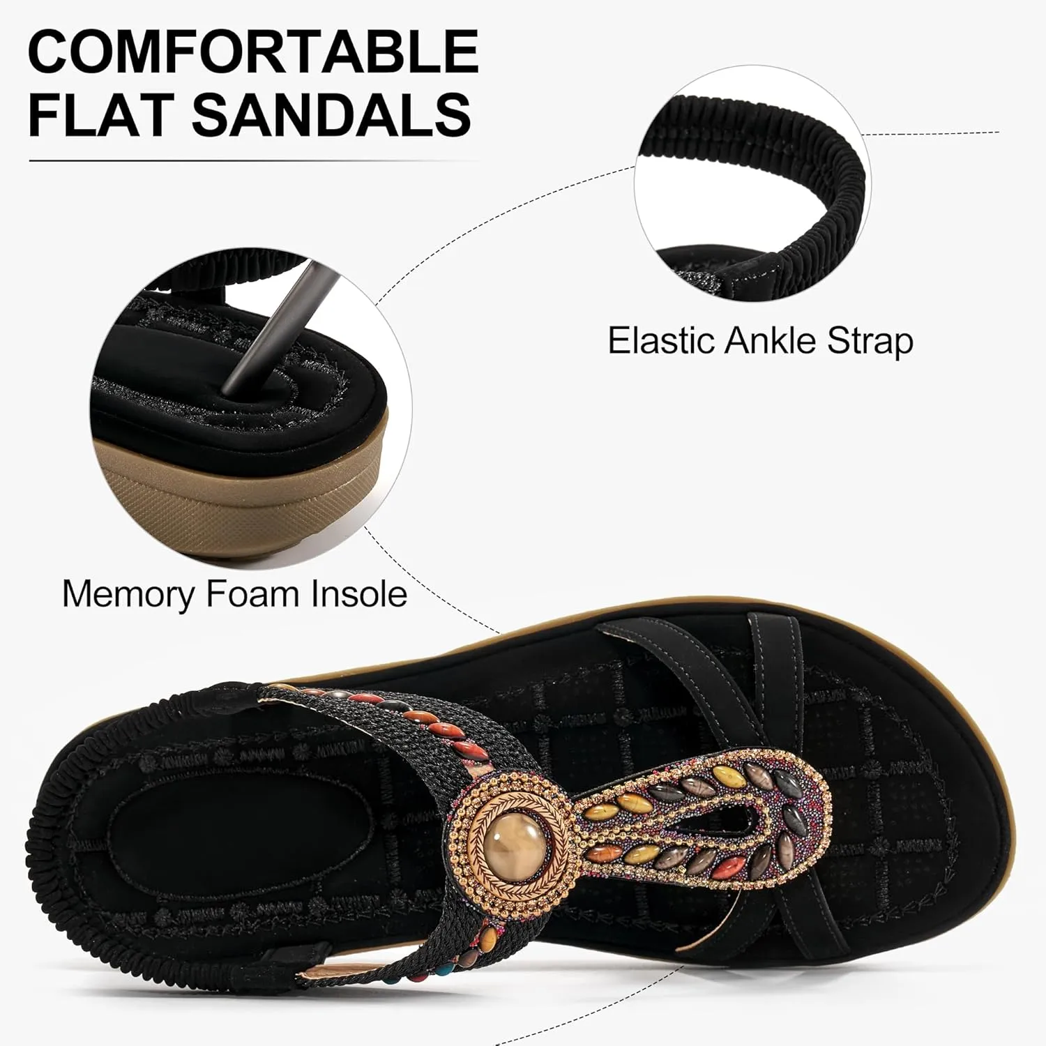 Ecetana Flat Sandals for Women 2025 Dressy Summer Boho Strappy Sandals Comfortable Slip on Beach Walking Shoes