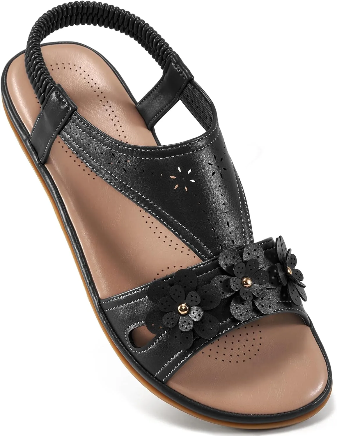 Ecetana Womens Sandals Dressy Summer Beach Casual Elastic Strap Slip on Flat Shoes with Memory Foam