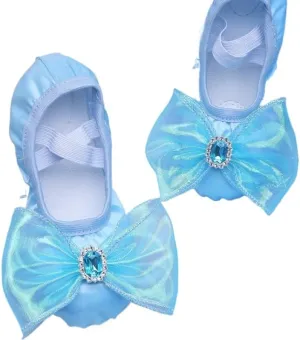 Elegant Pink Ballet Dance Shoes for Girls with Soft Sole - Sparkling Bow & Gemstone Accents, Comfortable Fabric Slip-On Design for Gymnastics, Cheerleading & Training - Ballet Shoes