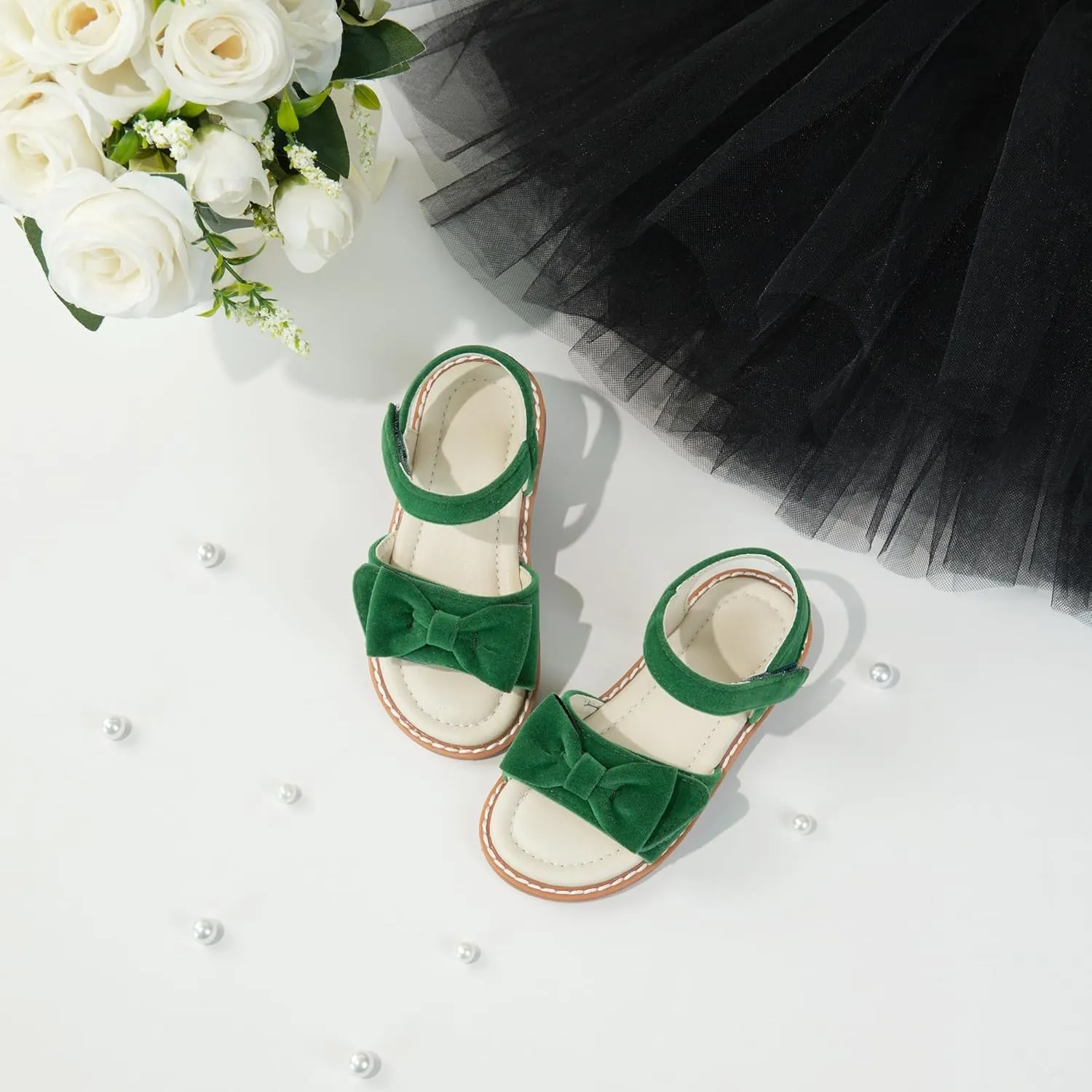 ESTINE Toddler/Little Kid Girls Bow Open Toe Flat Evening Dress Sandals