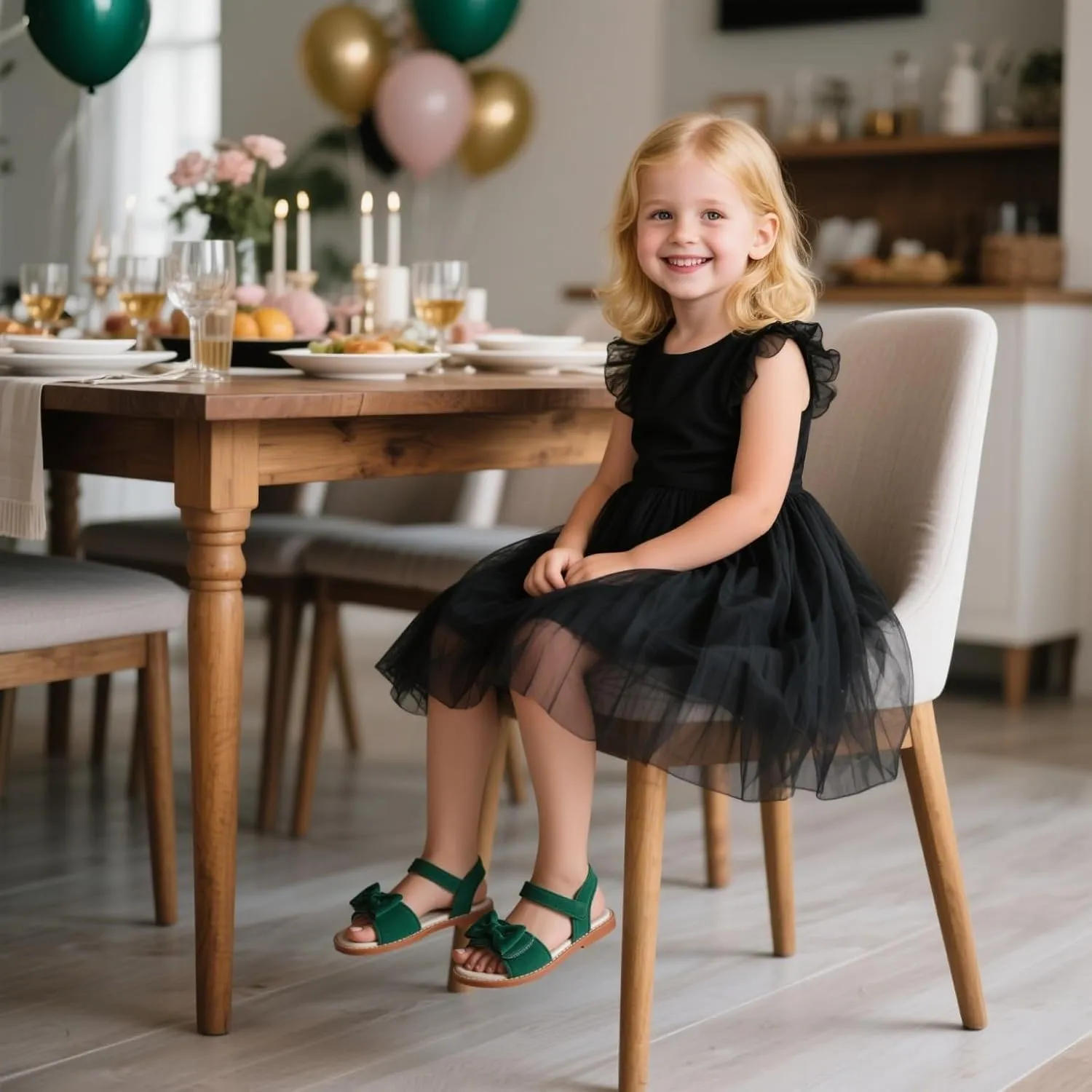 ESTINE Toddler/Little Kid Girls Bow Open Toe Flat Evening Dress Sandals