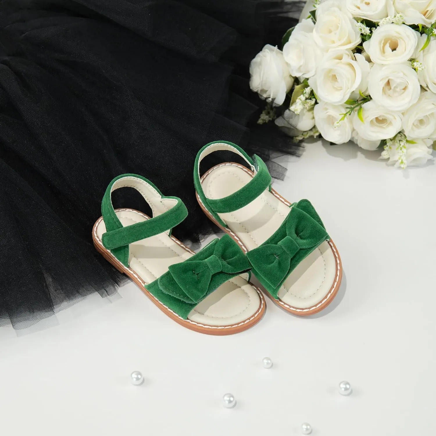ESTINE Toddler/Little Kid Girls Bow Open Toe Flat Evening Dress Sandals