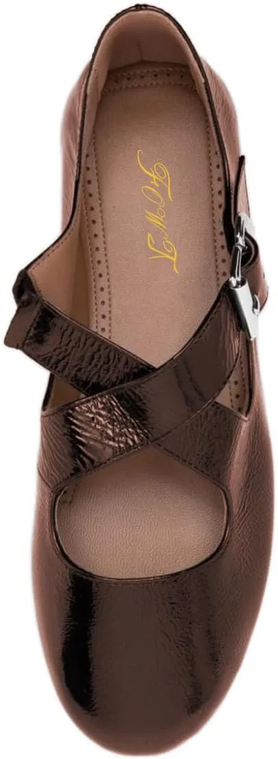 FOWT Women Crisscross Strap Buckle Closed Round Toe Ballet Flats Stylish Party Date Ballroom Dance Comfy Mary Jane Shoes Size 4-16 US
