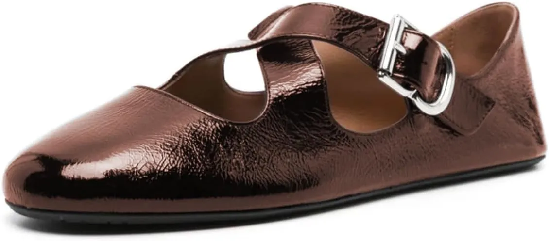 FOWT Women Crisscross Strap Buckle Closed Round Toe Ballet Flats Stylish Party Date Ballroom Dance Comfy Mary Jane Shoes Size 4-16 US