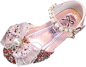Girls Ballet Shoes Bow Plastics Pearl Color Matching Gradient Spring Shoes for Girls Strap Leather Sandals