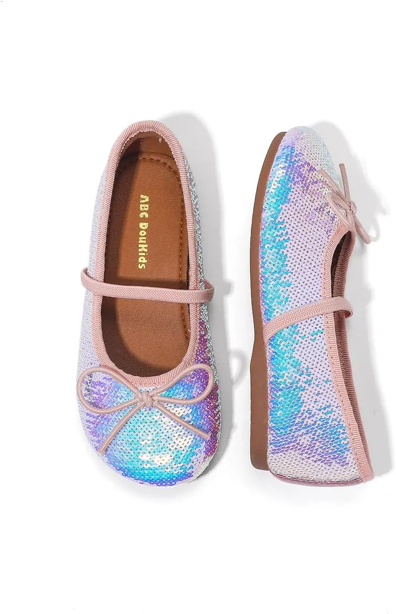 Girls Dress Shoes Mary Jane Princess Elastic Strap Glitter Party Flats