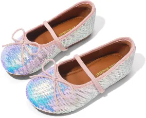 Girls Dress Shoes Mary Jane Princess Elastic Strap Glitter Party Flats