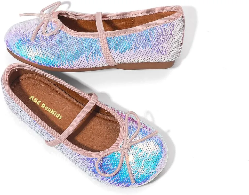 Girls Dress Shoes Mary Jane Princess Elastic Strap Glitter Party Flats