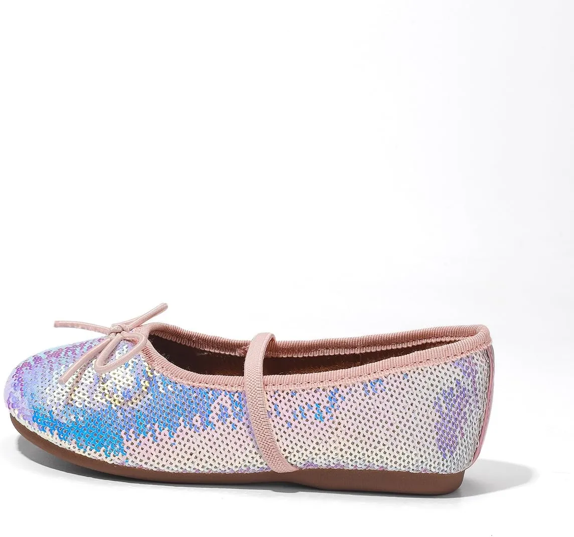 Girls Dress Shoes Mary Jane Princess Elastic Strap Glitter Party Flats