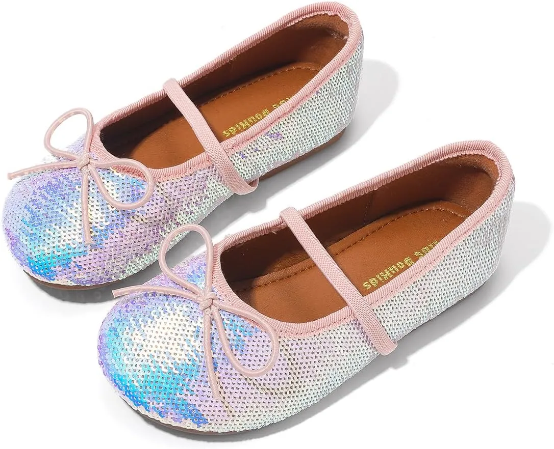 Girls Dress Shoes Mary Jane Princess Elastic Strap Glitter Party Flats