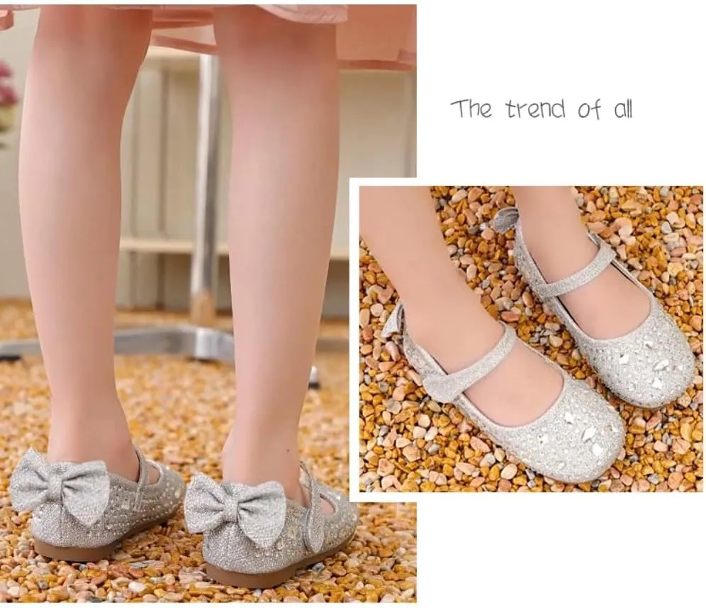 Girls Mary Jane Ballet Ballerina Flats Wedding Party Rhinestone Studded Slip On Princess Dress Shoes for Toddler Little/Big Kid