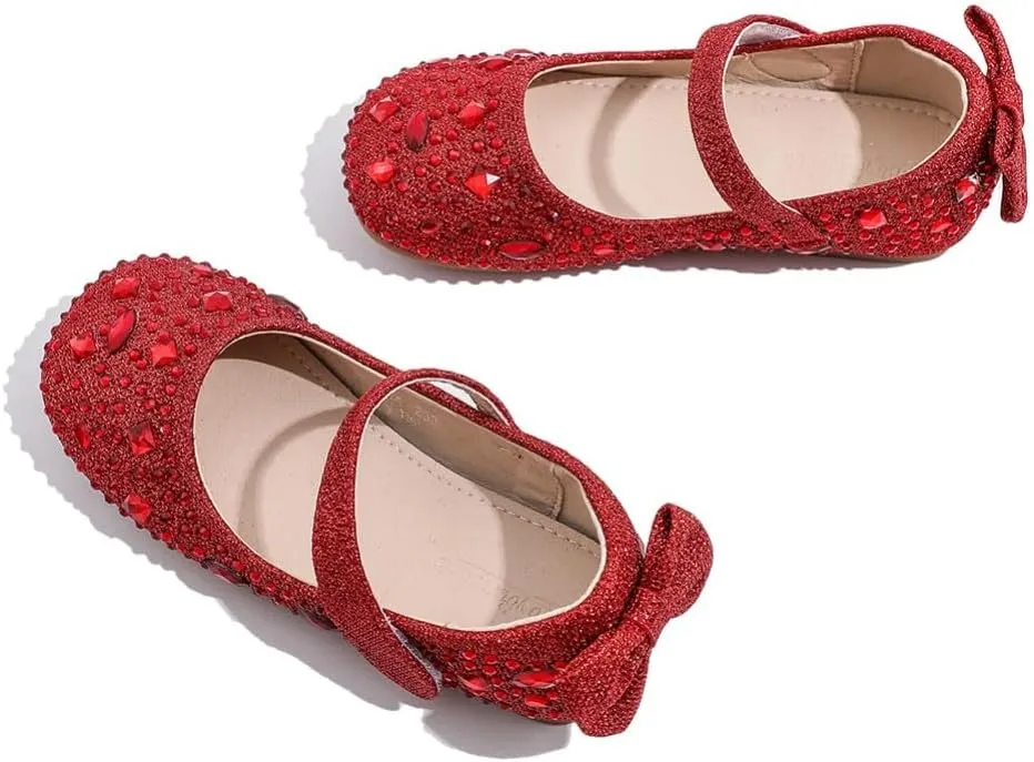Girls Mary Jane Ballet Ballerina Flats Wedding Party Rhinestone Studded Slip On Princess Dress Shoes for Toddler Little/Big Kid