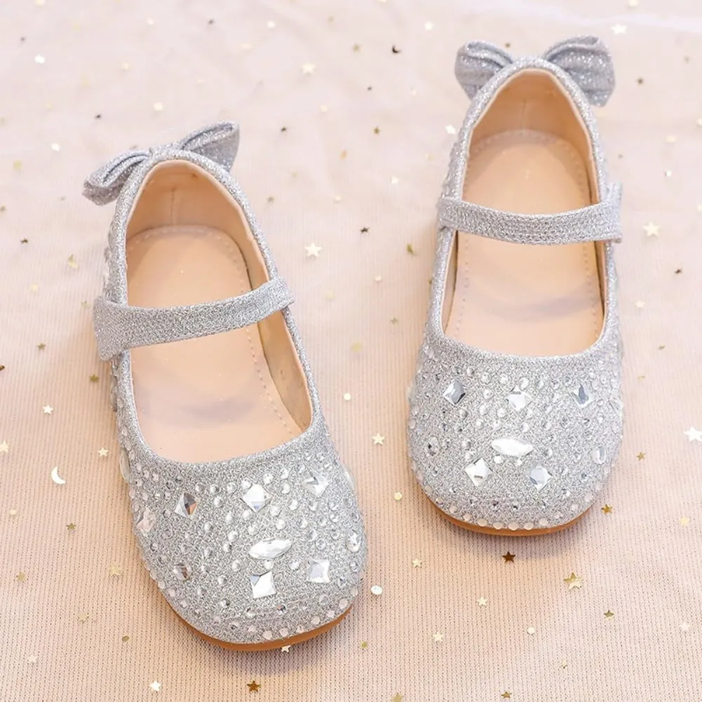 Girls Mary Jane Ballet Ballerina Flats Wedding Party Rhinestone Studded Slip On Princess Dress Shoes for Toddler Little/Big Kid
