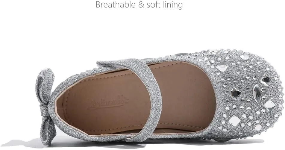 Girls Mary Jane Ballet Ballerina Flats Wedding Party Rhinestone Studded Slip On Princess Dress Shoes for Toddler Little/Big Kid