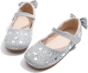 Girls Mary Jane Ballet Ballerina Flats Wedding Party Rhinestone Studded Slip On Princess Dress Shoes for Toddler Little/Big Kid