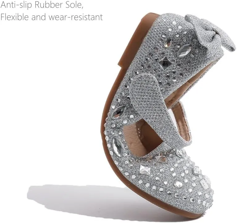 Girls Mary Jane Ballet Ballerina Flats Wedding Party Rhinestone Studded Slip On Princess Dress Shoes for Toddler Little/Big Kid