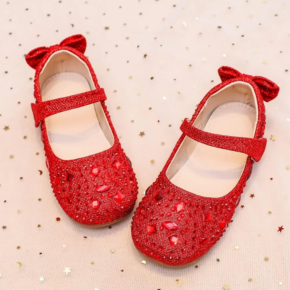 Girls Mary Jane Ballet Ballerina Flats Wedding Party Rhinestone Studded Slip On Princess Dress Shoes for Toddler Little/Big Kid