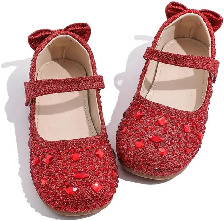 Girls Mary Jane Ballet Ballerina Flats Wedding Party Rhinestone Studded Slip On Princess Dress Shoes for Toddler Little/Big Kid