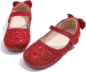 Girls Mary Jane Ballet Ballerina Flats Wedding Party Rhinestone Studded Slip On Princess Dress Shoes for Toddler Little/Big Kid