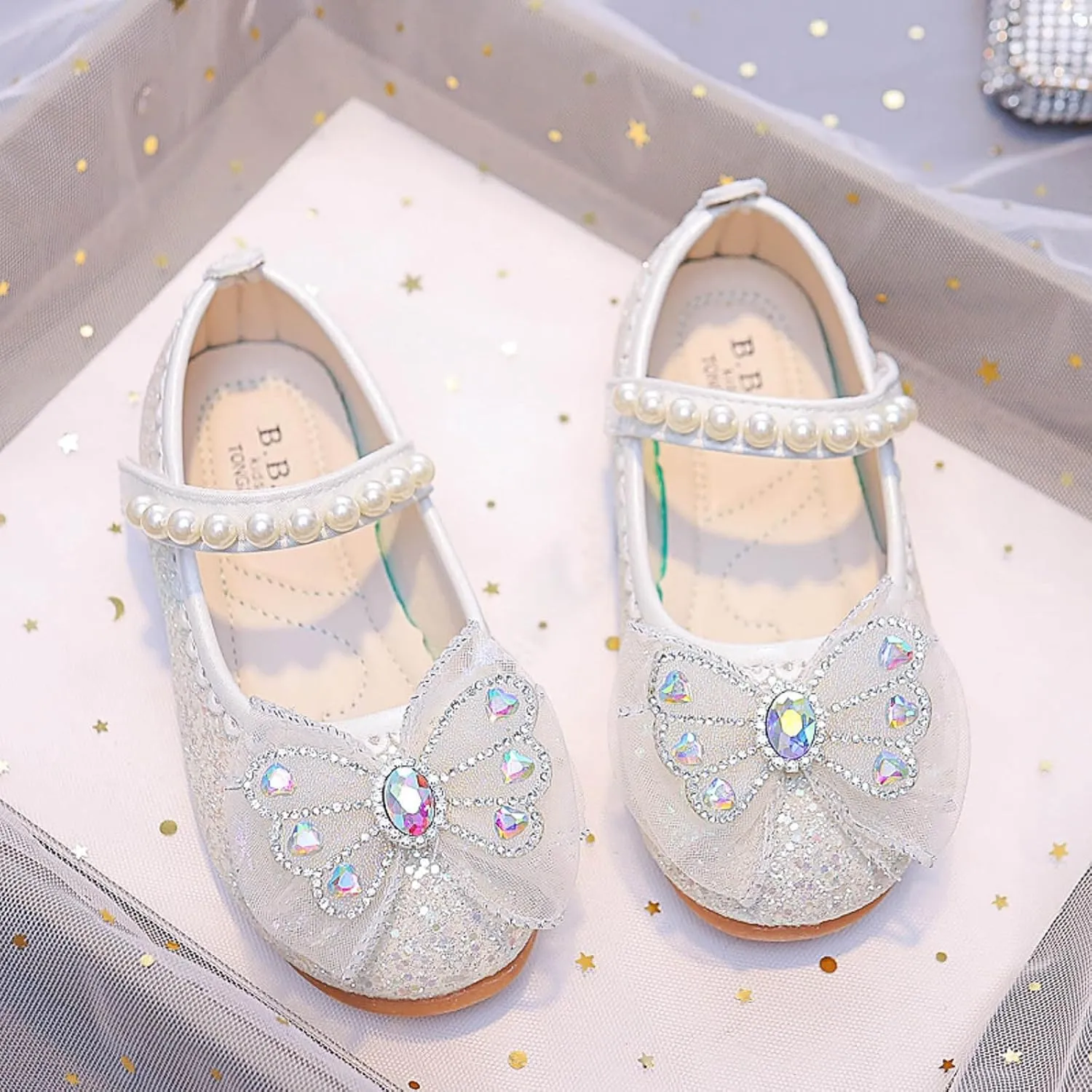 Girls Sandals Fashion Cute Bow Pearl Decorated Flat Comfortable Casual Summer Shoes for Toddler Kids Lightweight