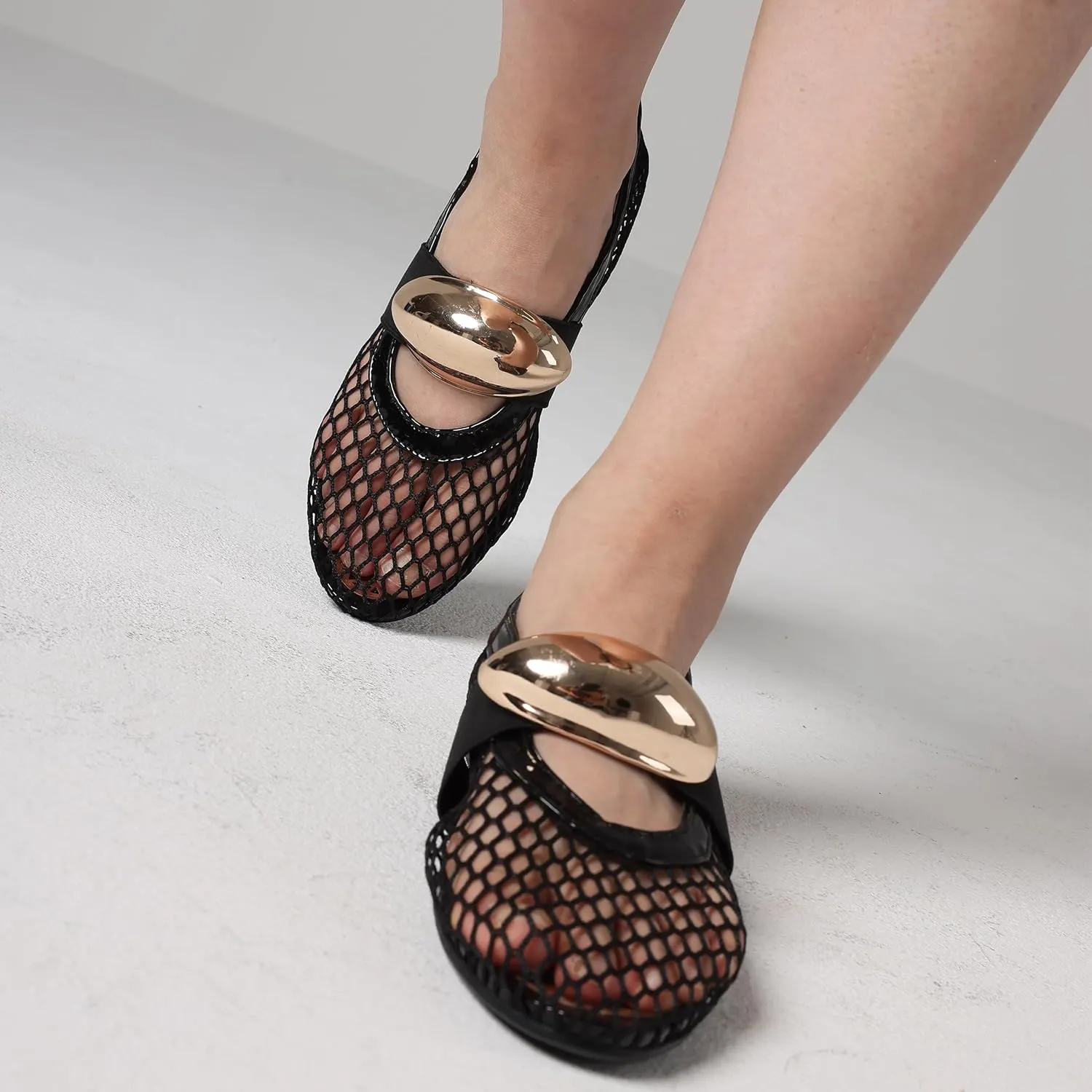 Goiphrri Ballet Flats Shoes for Women Fashion Summer Womens Flats Comfortable Dressy Buckle Strap Mary Jane Flats Round Toe Ballerina Flats for Women Wide Width Mesh Flats for Women