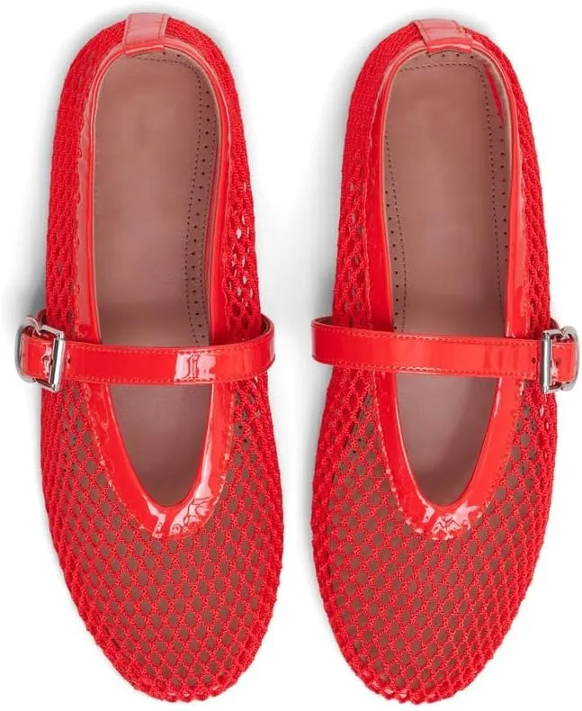 Goiphrri Ballet Flats Shoes for Women Fashion Summer Womens Flats Comfortable Dressy Buckle Strap Mary Jane Flats Round Toe Ballerina Flats for Women Wide Width Mesh Flats for Women