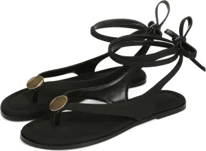 Goiphrri Flat Sandals for Women Dressy Comfortable Soft Lace Up Strappy Sandals Round Toe Thong Sandals for Women Flip Flop Sandals Casual Fashion Cute Summer Beach