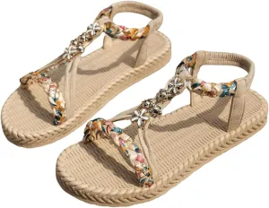 GORGLITTER Women's Bohemian Beach Boho Sandals Ankle Strap Flip Flops Comfortable Dressy Shoes