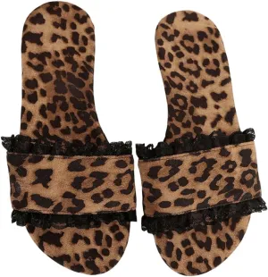 GORGLITTER Women's Leopard Flat Sandals Open Toe Cheetah Beach Summer Slide Shoes Brown 7.5