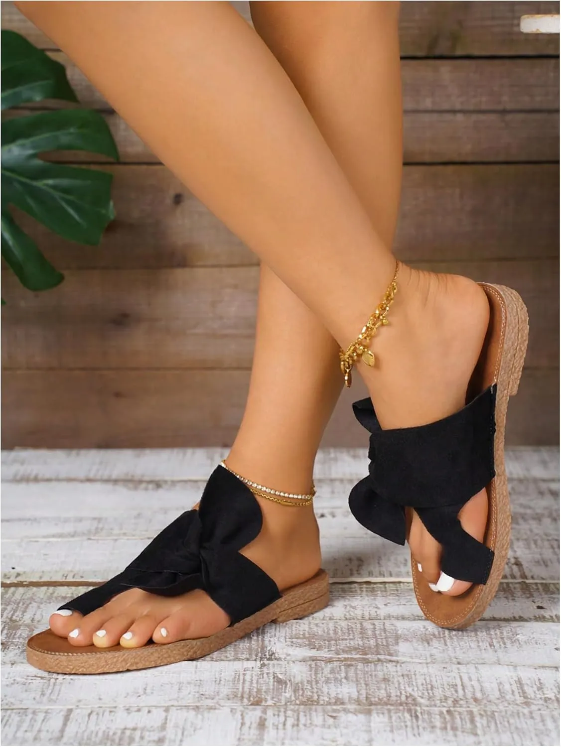 GORGLITTER Women's Rainbow Bow Tie Flat Beach Sandals 2025 Vacation Open Toe Thong Sandals Summer Slides Shoes
