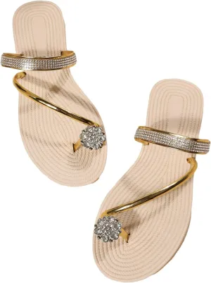 GORGLITTER Women's Rhinestone Glitter Outdoors Flat Sandals Toe Ring Slip on Open Toe Slide Sandals