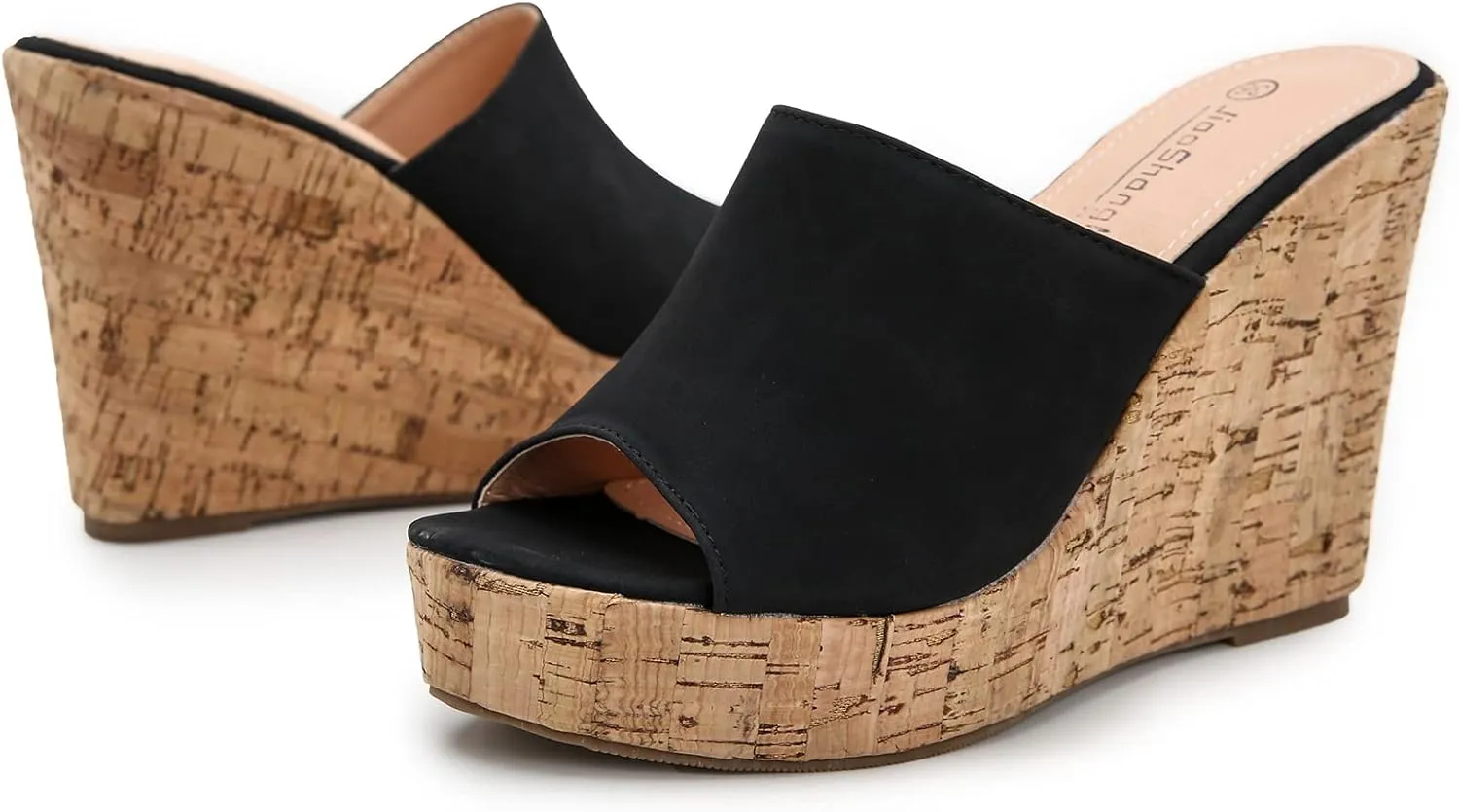 GUNIYIFS Womens Heeled Sandals Wedge Platform Open Toe Suede Slip on Casual Summer Slip on Comfy Cork Sandals for Women Shoes